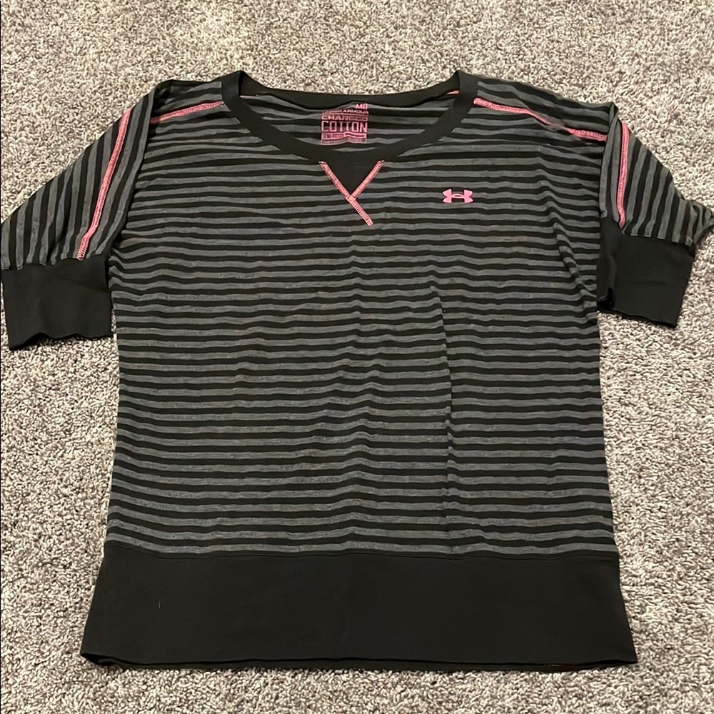 Under Armour Striped Black and Pink Top size medium